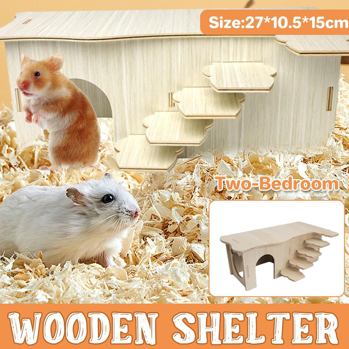 Wooden Hamster Maze House Durable Two-Bedroom Shelter for Small Pets