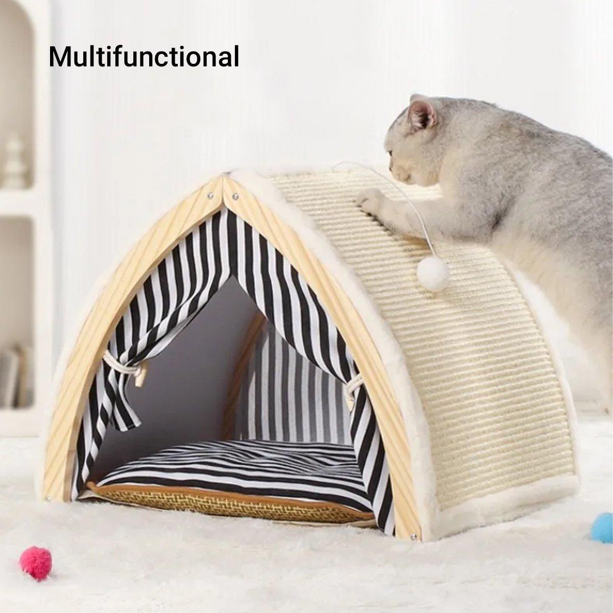 Foldable Cat House Tent Pet Villa Indoor Cat Shelter with Cushion Cat Litter Bed