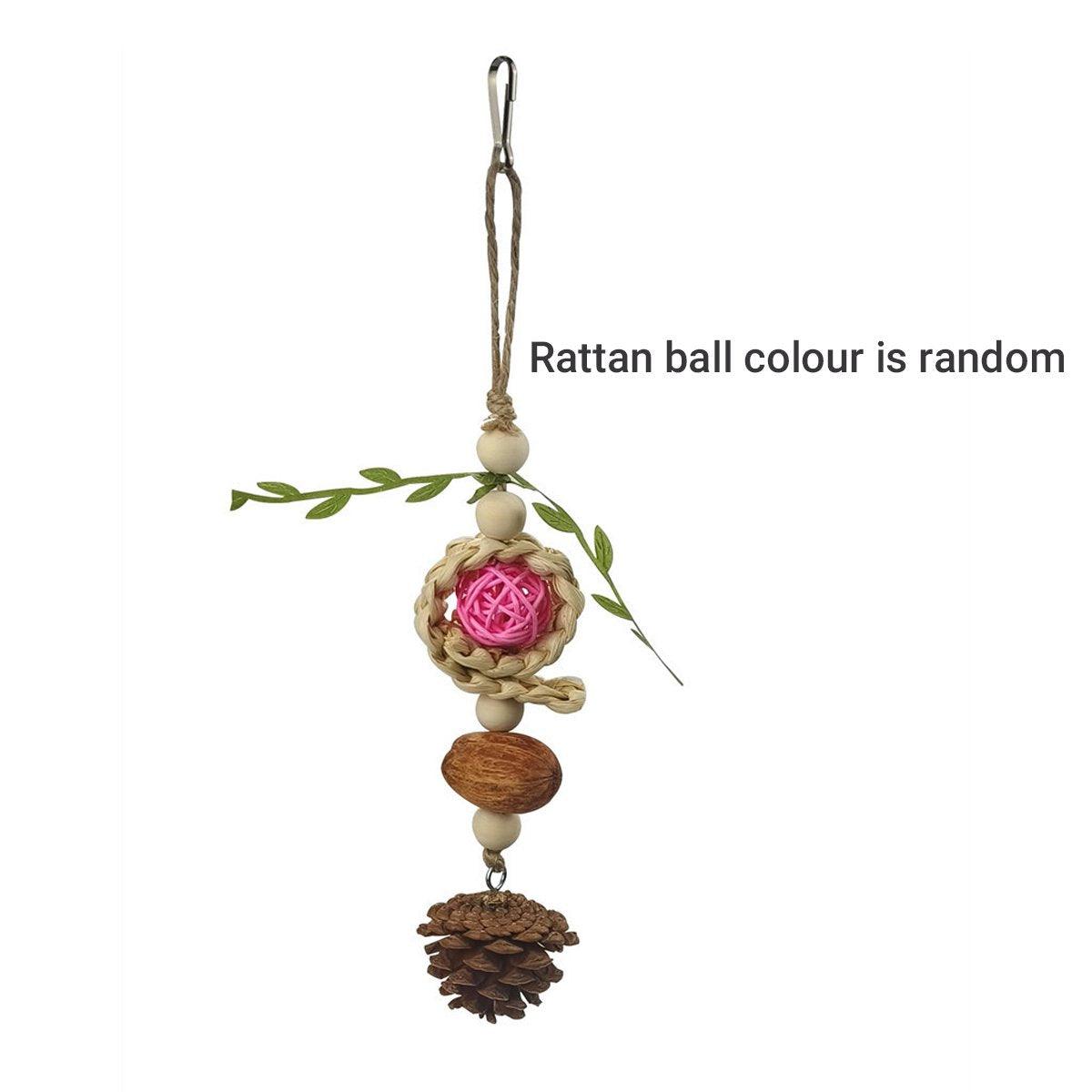 Parrot Chew Toys Bird Cage Accessories Hanging Pinecone Rattan Ball