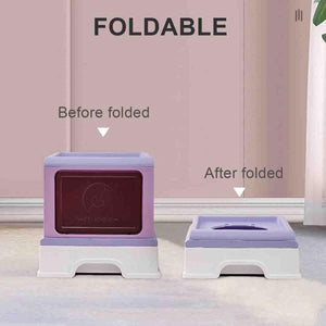 Foldable Enclosed Kitty Litter Box with Drawer for Cats