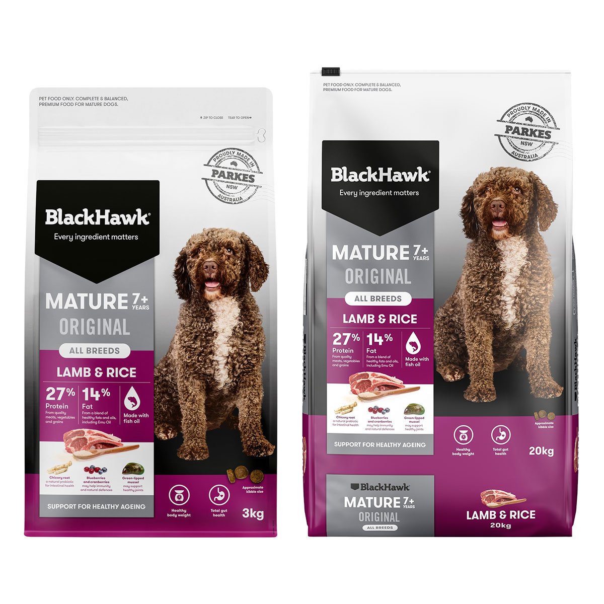 Black Hawk Original Mature Lamb & Rice Dry Dog Food For Aged 7+ 3KG/20KG