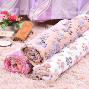 Soft Fleece Pet Blanket with Paw Print - Dog Cat Bed Cushion in S/M/L