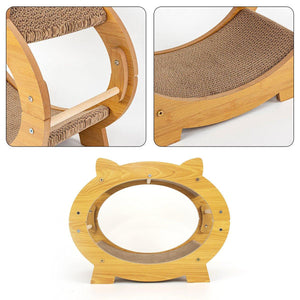 Eco-Friendly Cat Scratcher Lounge - Natural Wood & Corrugated Board