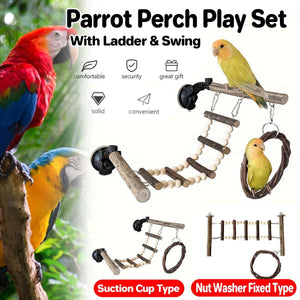 Adjustable Parrot Perch Set with Swing & Ladder Bird Cage Accessory