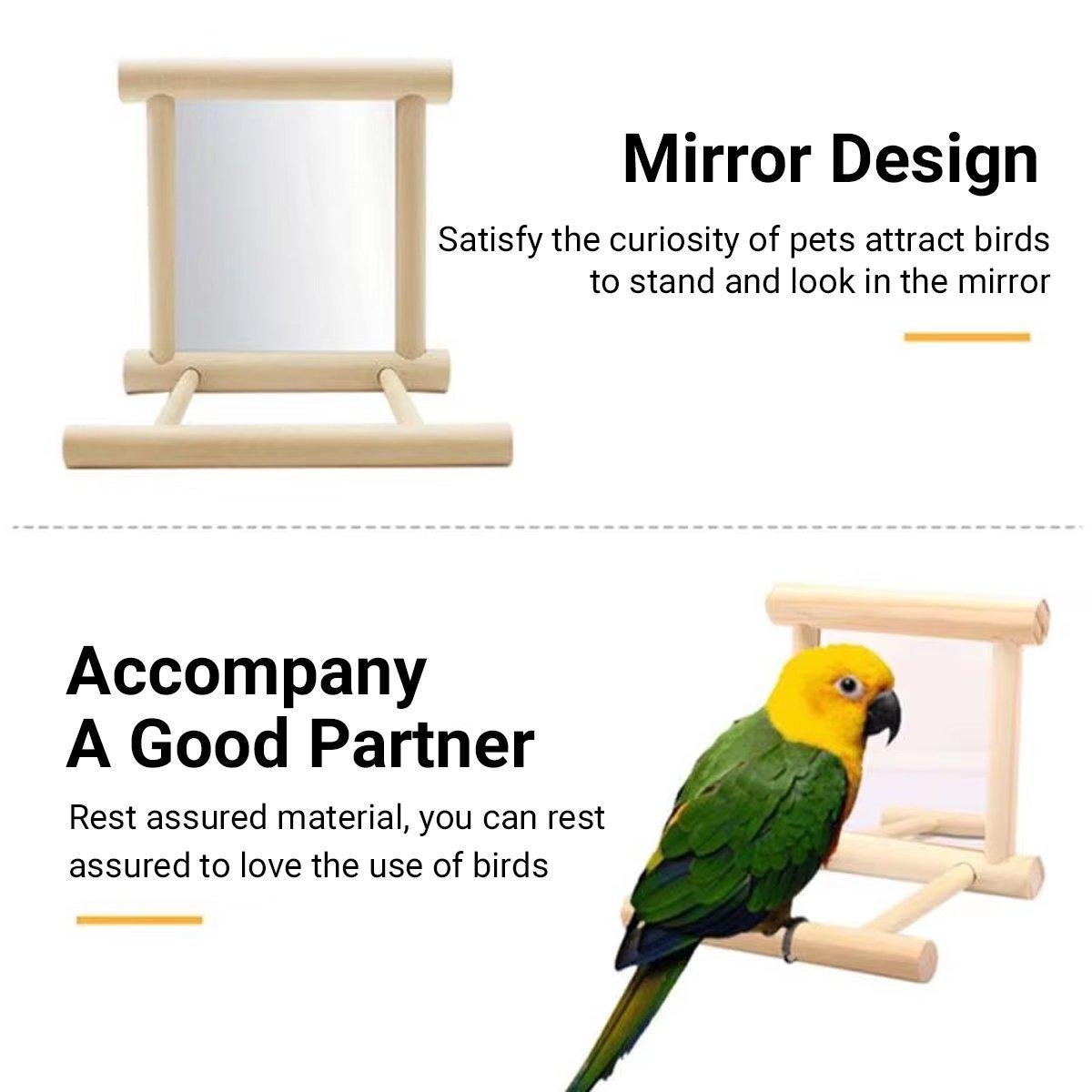 Bird Mirror with Perch 2-in-1 Toy Stand for Small to Medium Birds