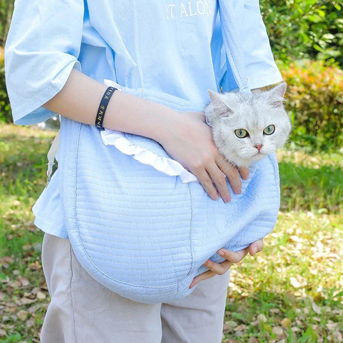 Portable Pet Cat Carrier Bag Crossbody Canvas Shoulder Bag for Travel Outdoors