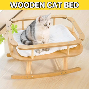 Wooden Cat Bed Simple Rocking Pet Bed Elevated Sleeping Furniture