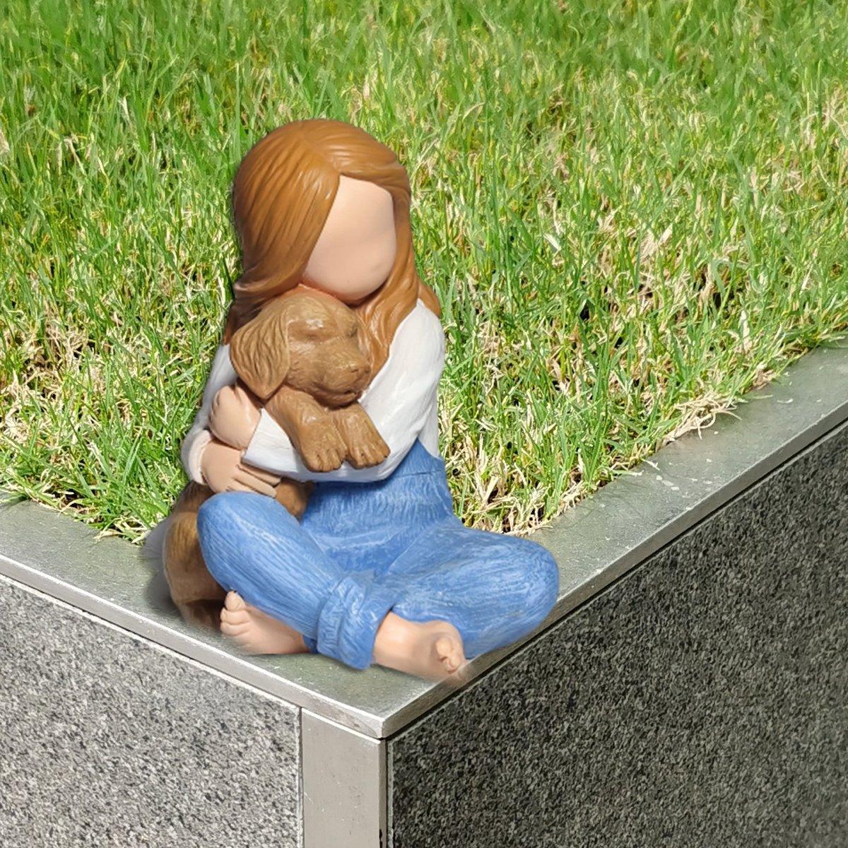 Resin Dog and Little Girl Figurine Heartwarming Sculpture