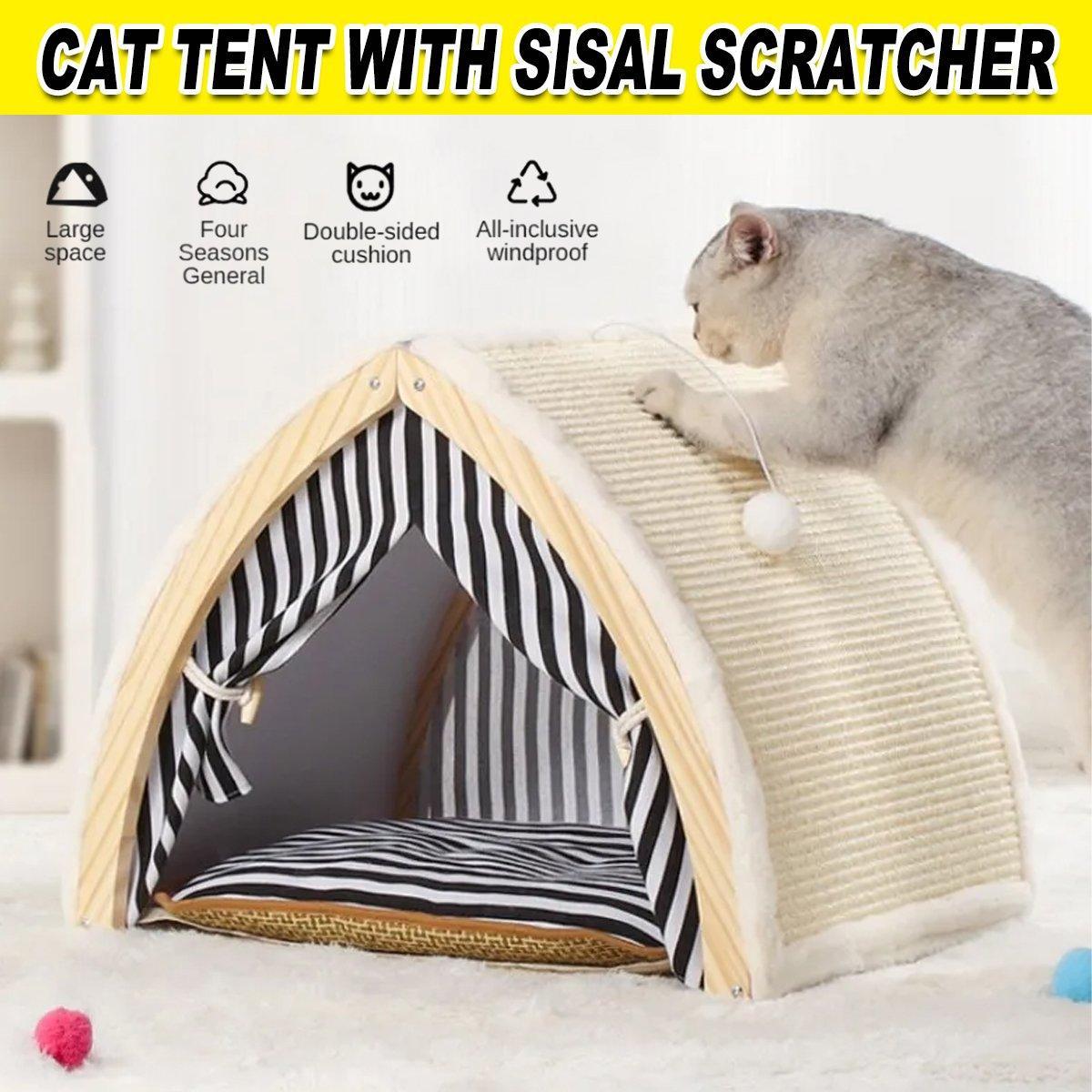 Foldable Cat House Tent Pet Villa Indoor Cat Shelter with Cushion Cat Litter Bed