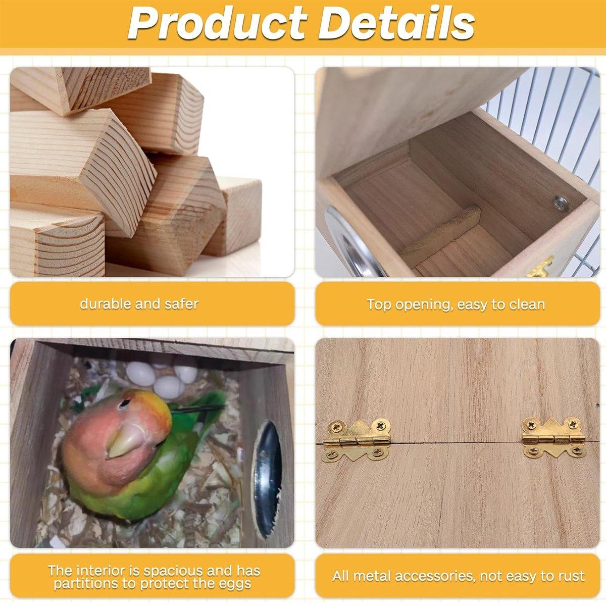 Right Opening Wooden Breeding Box for Small Birds Durable & Spacious