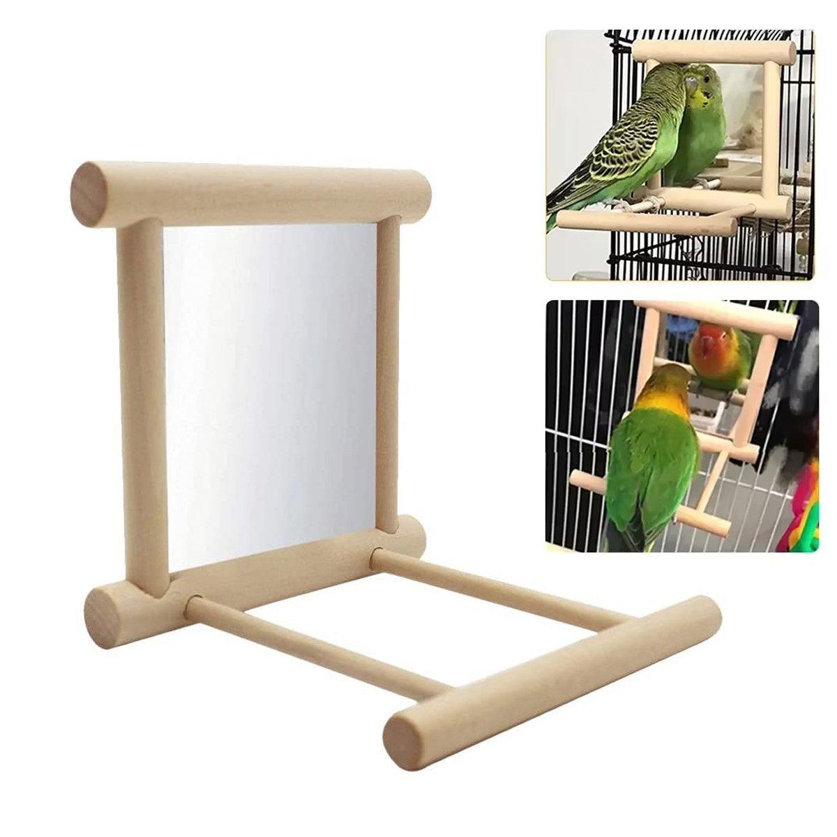 Bird Mirror with Perch 2-in-1 Toy Stand for Small to Medium Birds