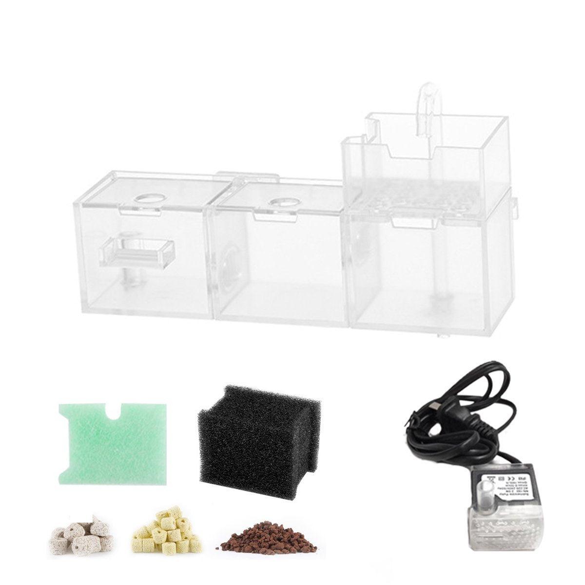 Fish Tank Filter Box 3in1 Oxygenating Wall Mount Built In Silent Water Purifier