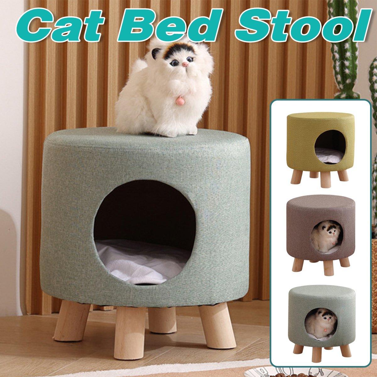 Wooden Cat Stool House Bench Pet Furniture Comfortable Cat Bed for Rest and Play