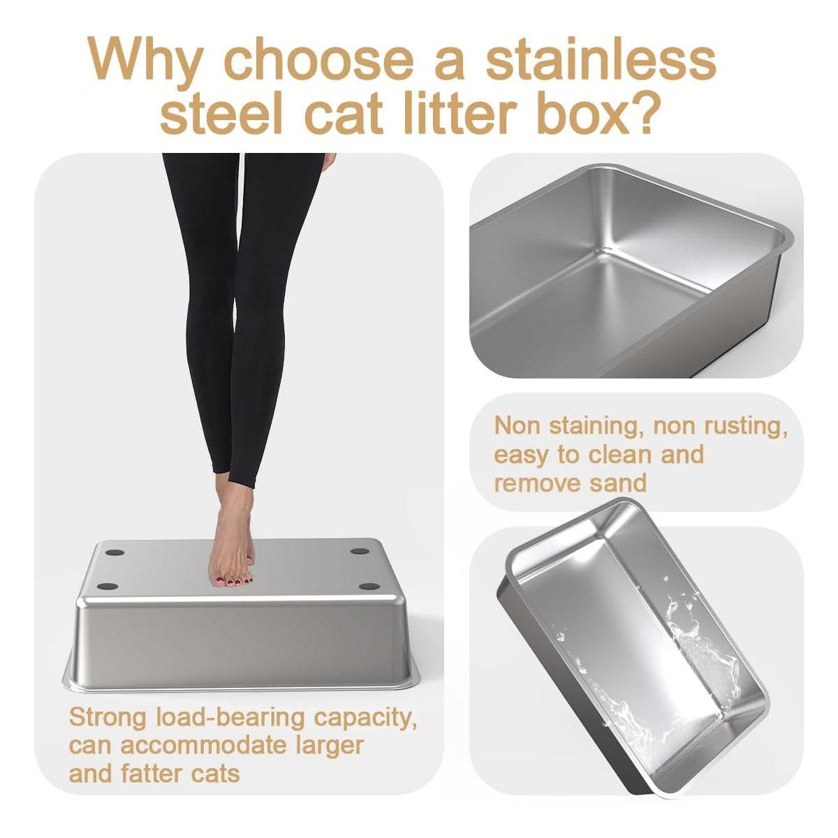 Stainless Steel Large Cat Litter Box Durable & Easy to Clean Design