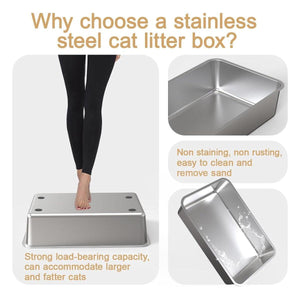 Stainless Steel Large Cat Litter Box Durable & Easy to Clean Design