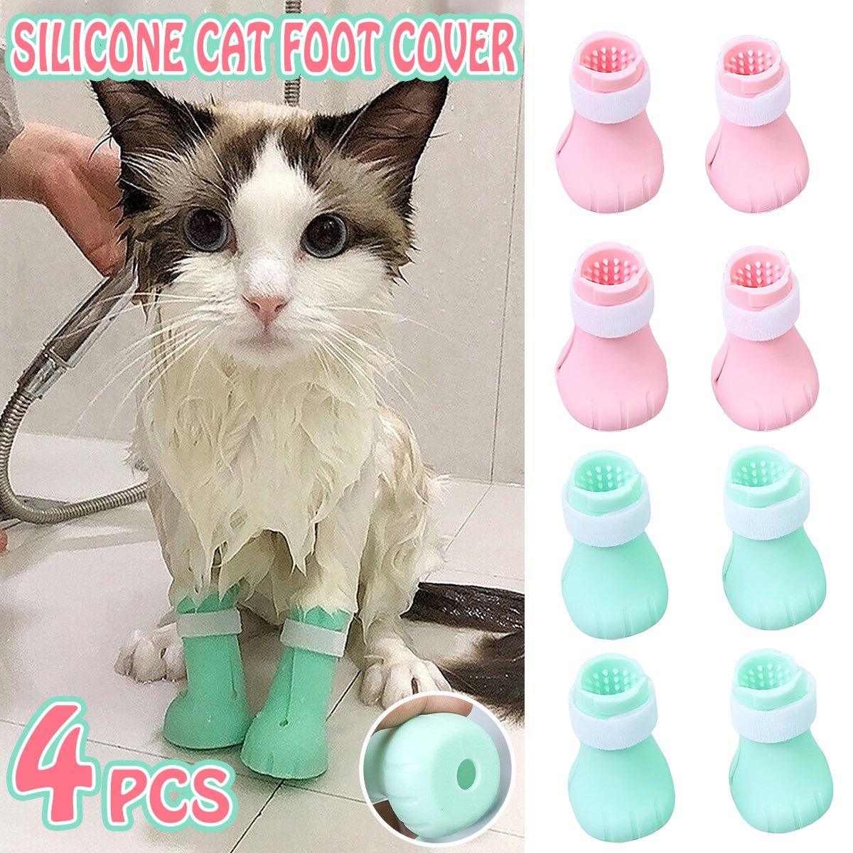 4pcs Cat Bathing Grooming Anti-Scratch Silicone Pet Socks for Bathing Feeding