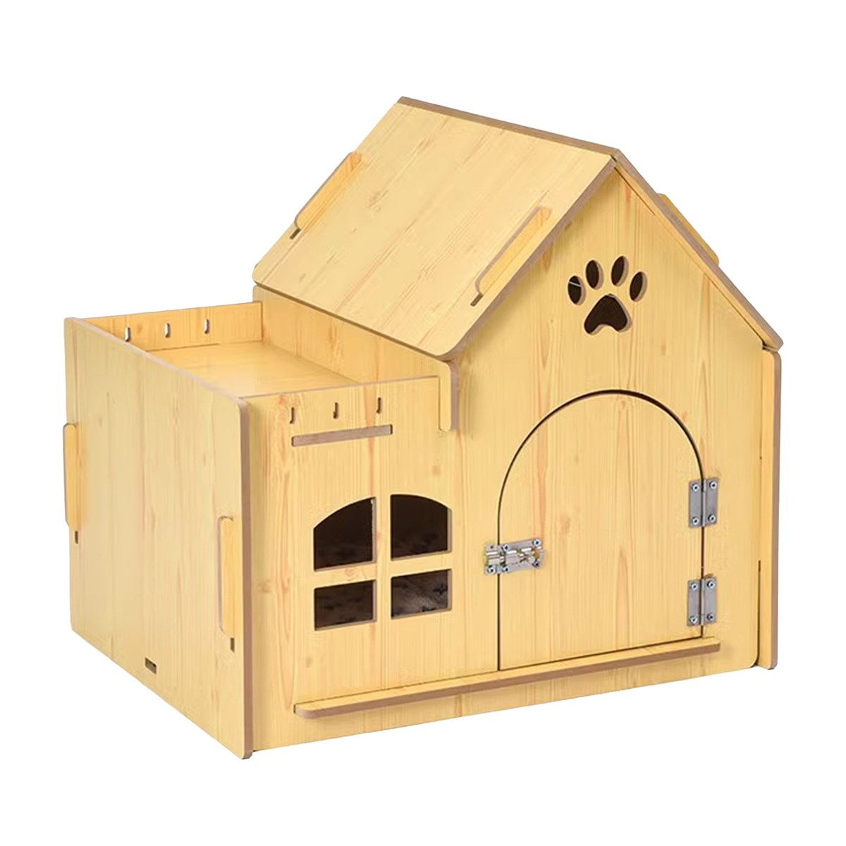 Outdoor Wooden Dog Cat House Villa Style Pet Shelter Weatherproof for Garden