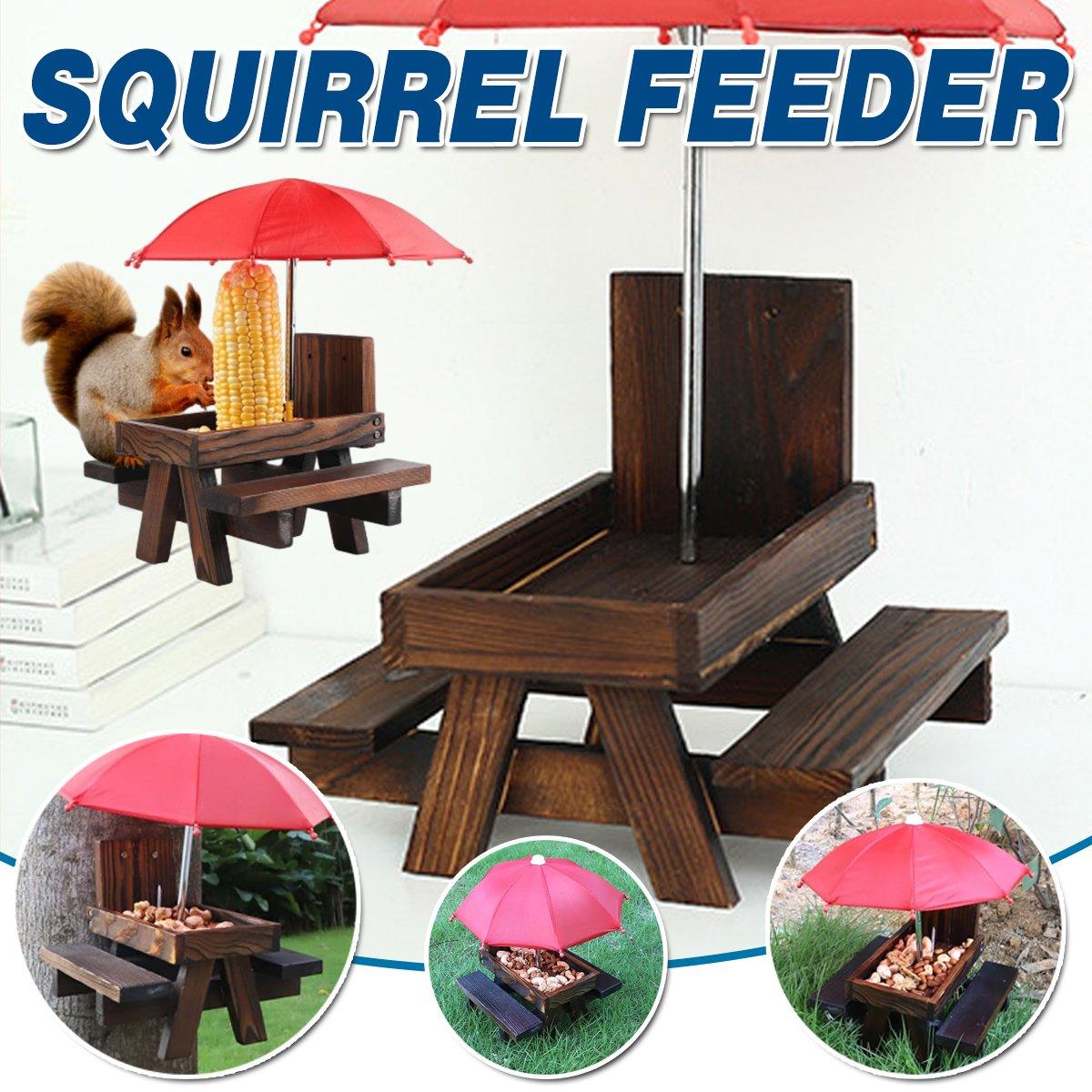 Weatherproof Wooden Squirrel Feeder Durable Outdoor Picnic Table