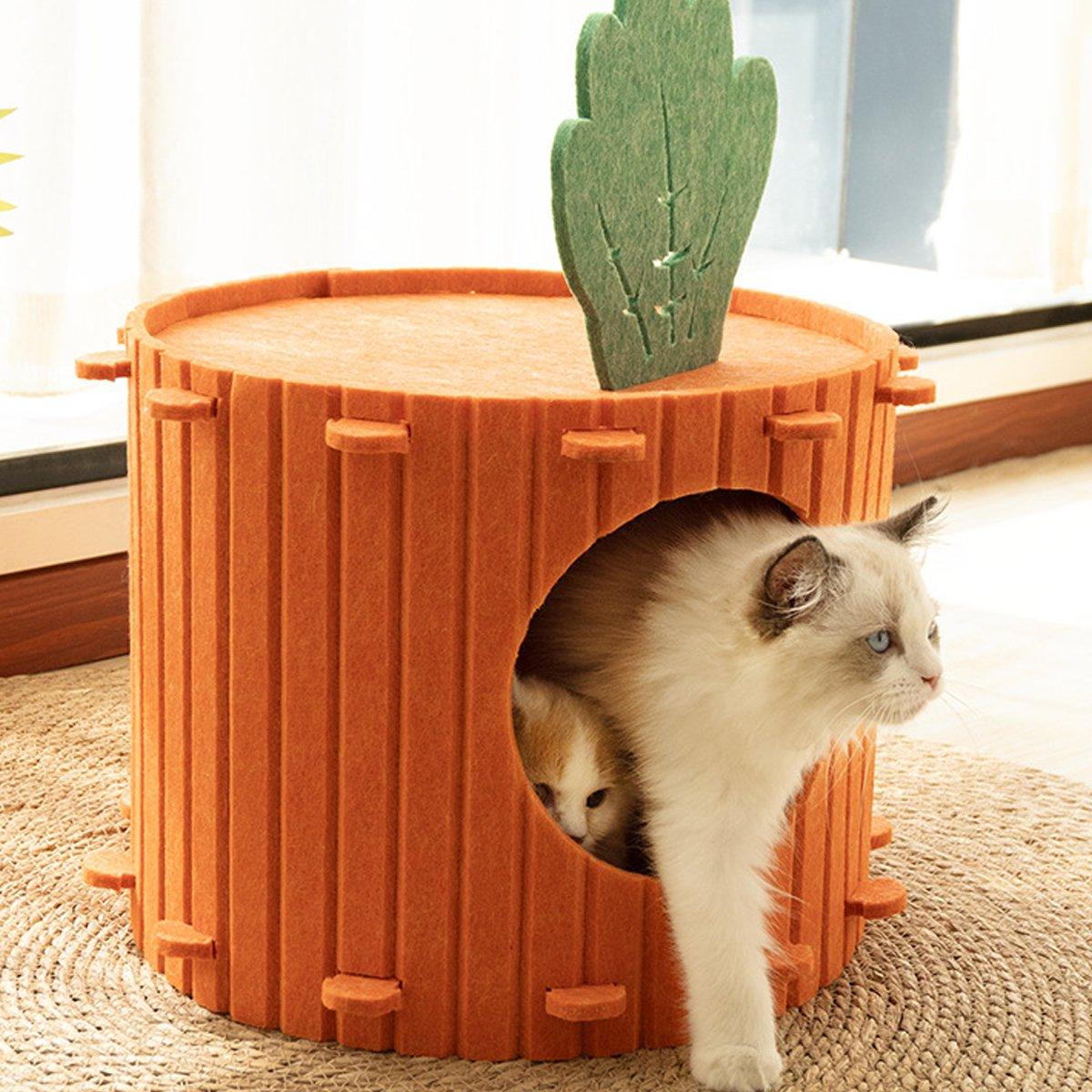 Carrot Cat Tunnel Bed Cozy Felt Pet Nest with Sturdy Design