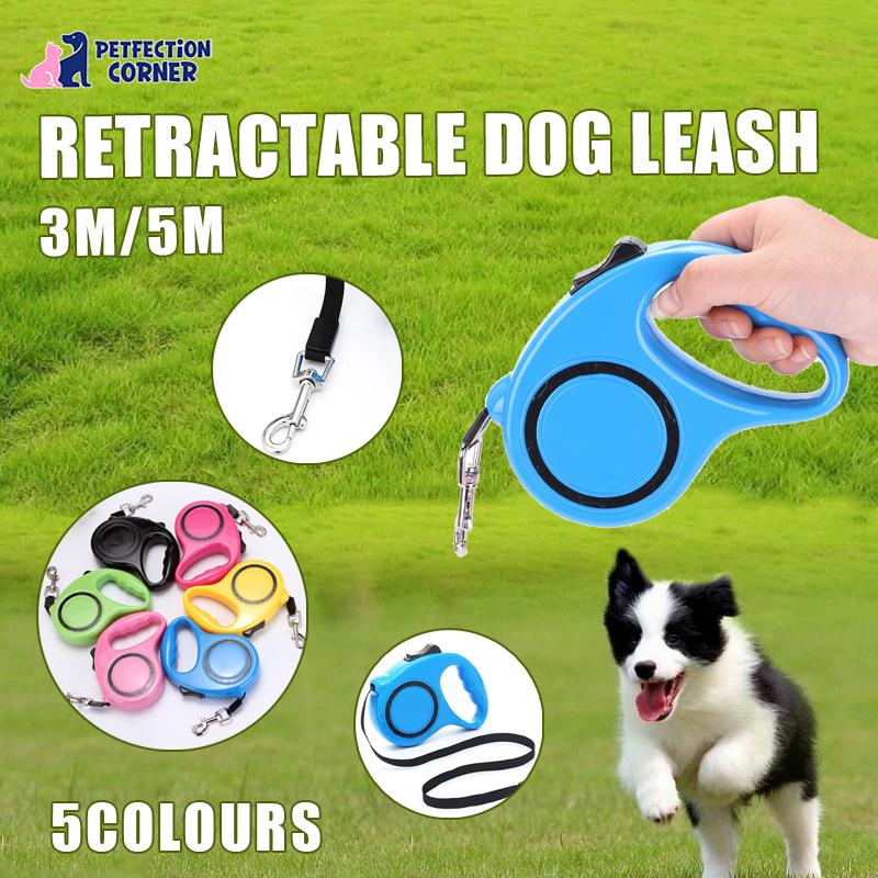 3/5M Retractable Dog Lead Leash Long Stong Extendable Lockable Rope Heavy Duty