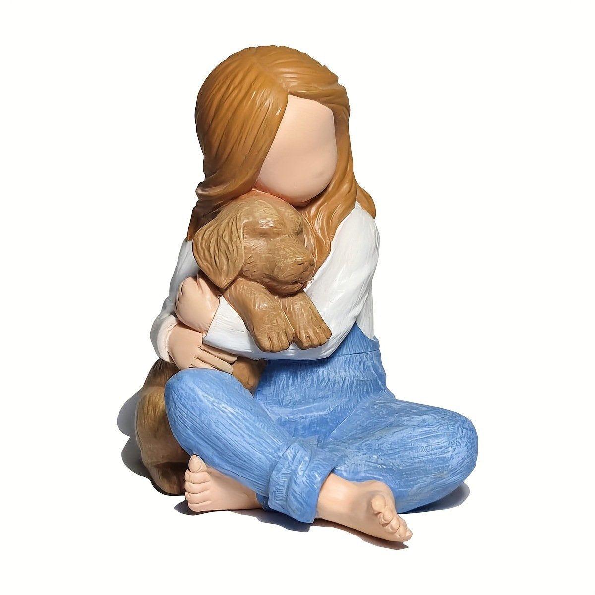 Resin Dog and Little Girl Figurine Heartwarming Sculpture