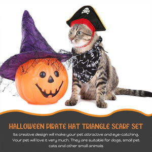 Halloween Pirate Hat Skeleton Cat Pumpkin Triangle Towel Suit for Pets