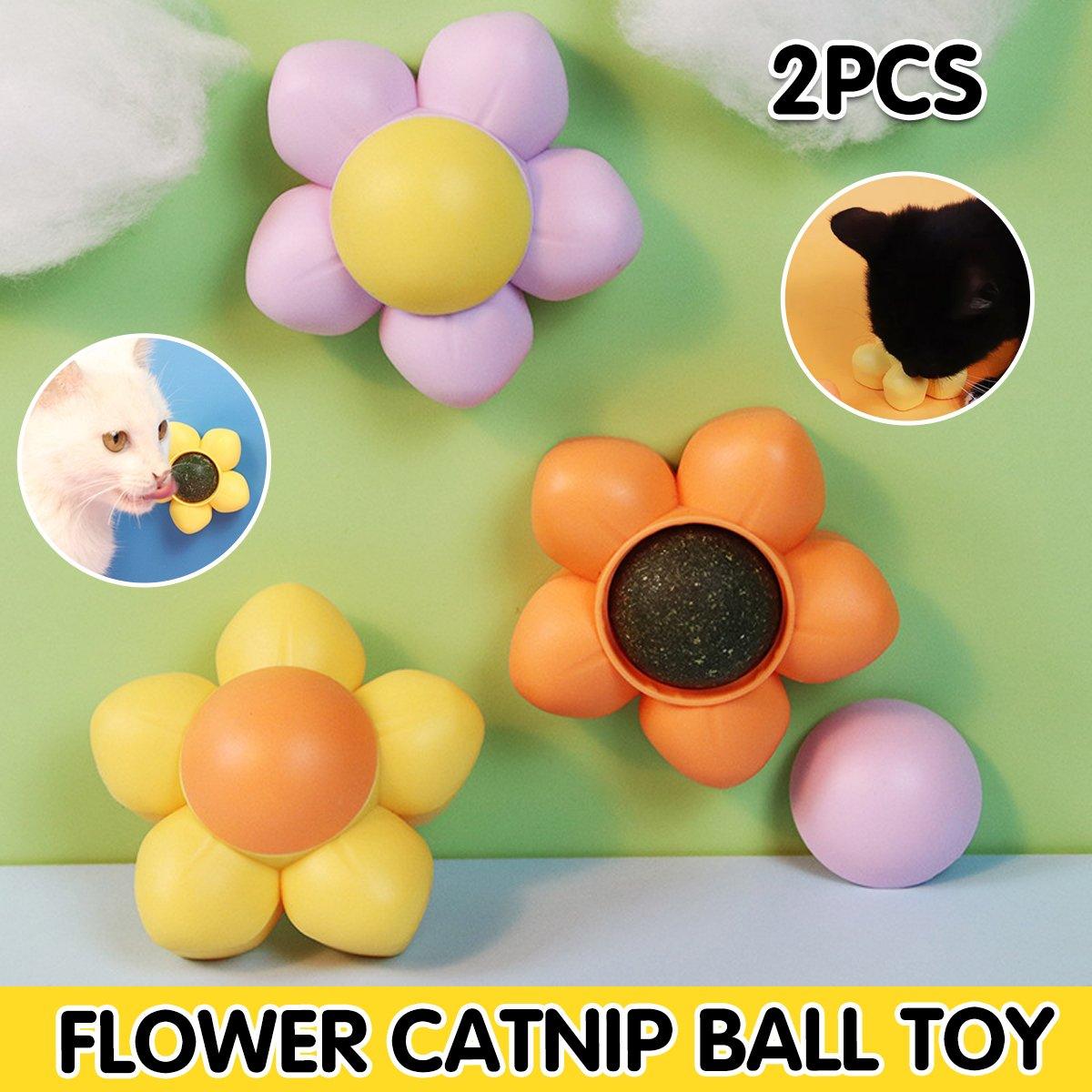 Catnip Ball Cat Toy Self-Hi Tooth Cleaning Rotating Mint Ball Toy Flower Catnip Ball