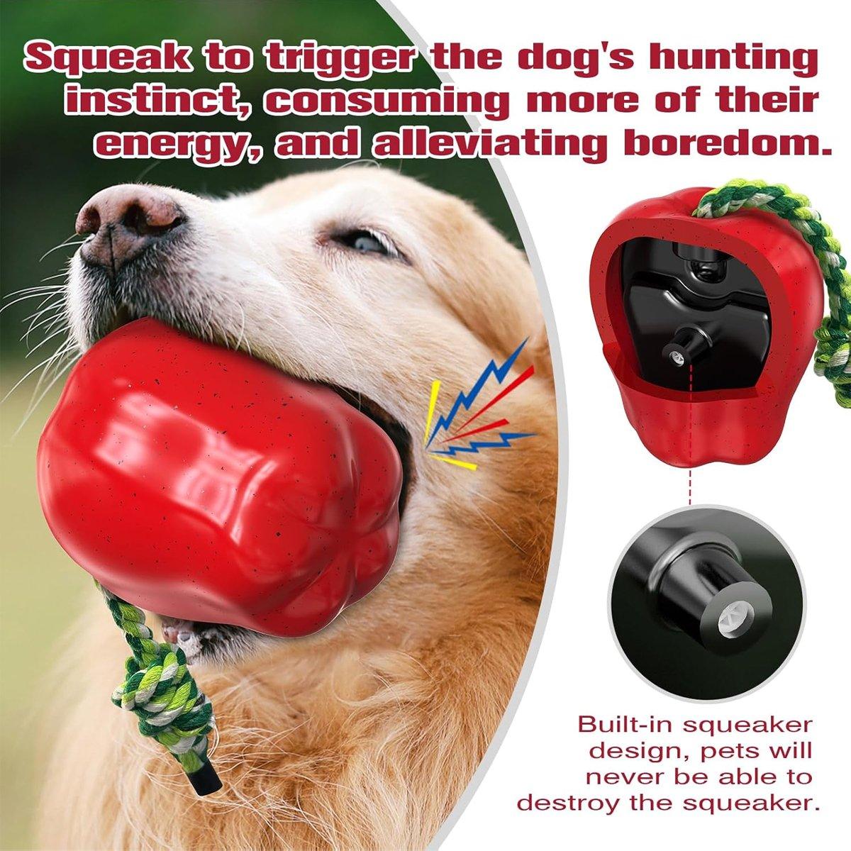 Red Apple Dog Chew Toy with Rope for Play and Dental Health