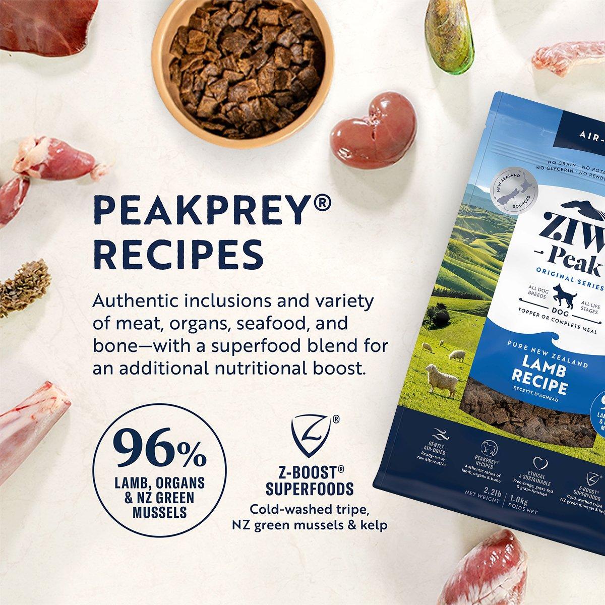 ZIWI Peak Air Dry Dog Food Lamb 454g/1kg/2.5kg/4kg