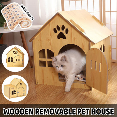 Outdoor Wooden Dog Cat House Villa Style Pet Shelter Weatherproof for Garden