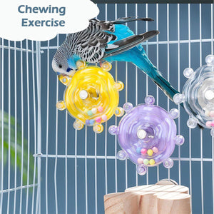 Colorful Rotating Bird Cage Toy Interactive Chewing Toy with Sound for Parrots