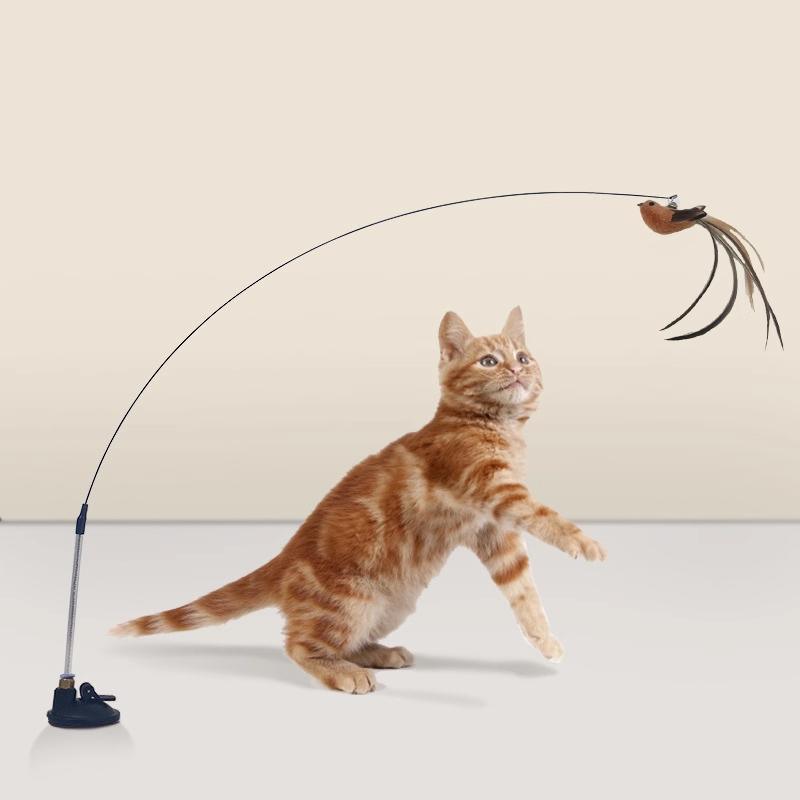 Interactive Bird Teaser Cat Toy - Wand Stick with Suction Cup for Playtime