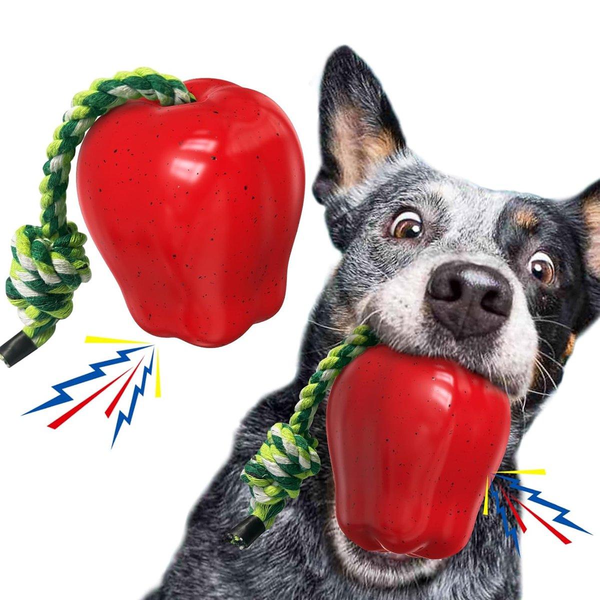 Red Apple Dog Chew Toy with Rope for Play and Dental Health