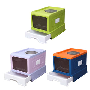 Foldable Enclosed Kitty Litter Box with Drawer for Cats