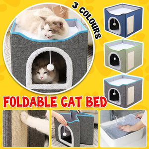 Foldable Cat Bed With Scratching Board 3 Colours