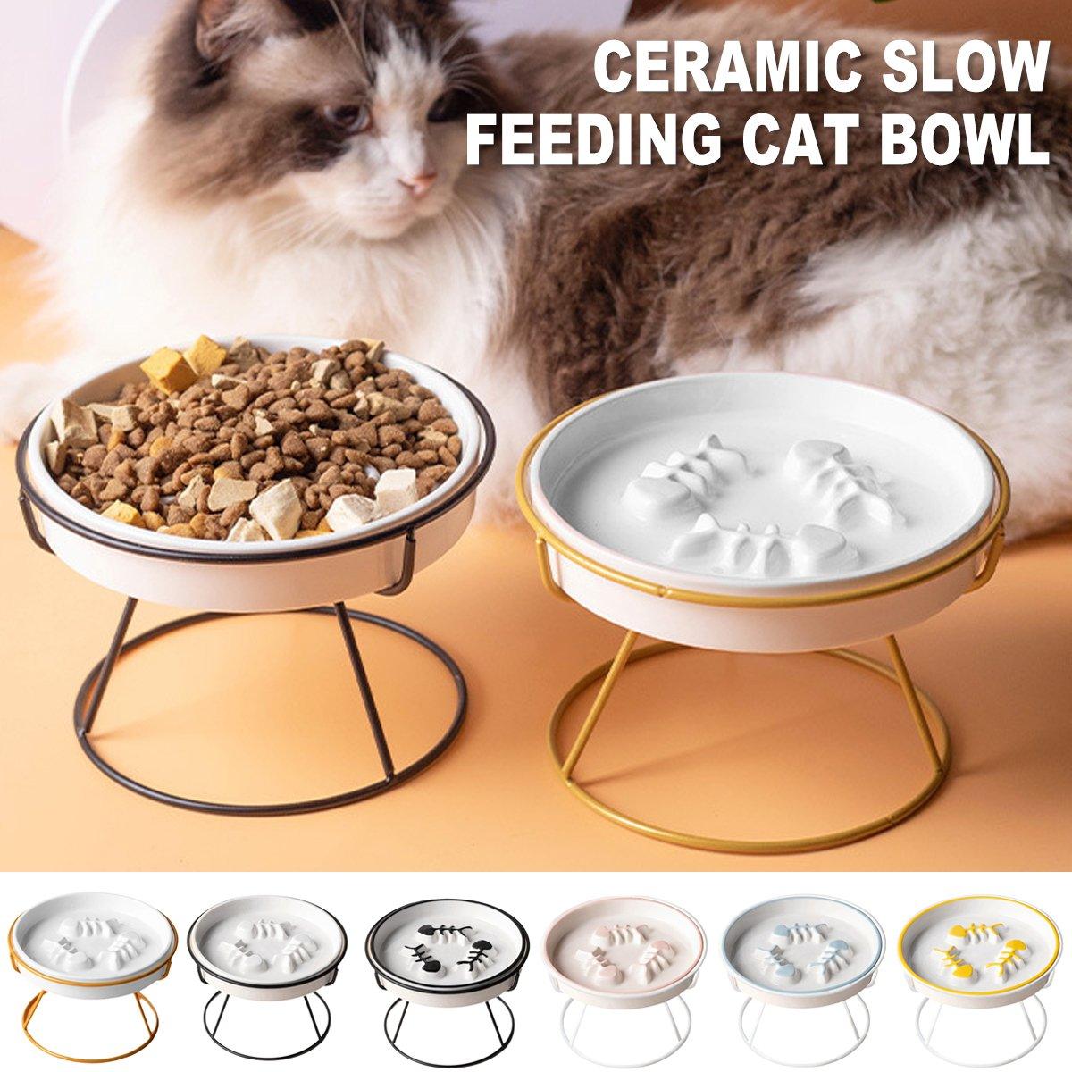 Ceramic Cat Bowl Slow Feeder Pet Food Tray for Cats and Dogs Non Slip Design