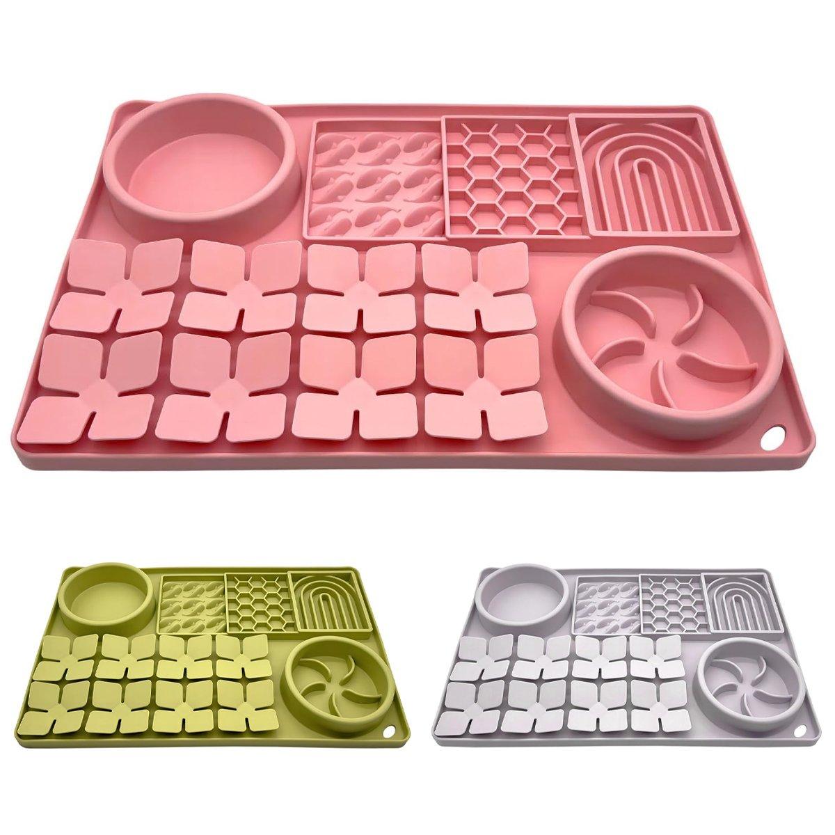 Silicone Pet Slow Feeder Mat 4-in-1 Anti-Choking Bowl for Dogs & Cats