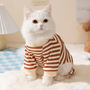 Cute Bear Striped Dog Coat Pet Outfit Cozy Pajamas for Pets