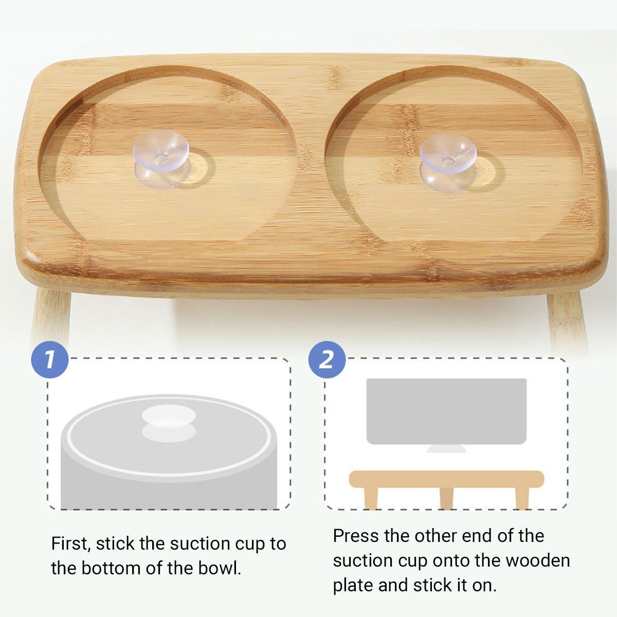 Anti-Slip Ceramic Pet Bowl with Elevated Wooden Stand