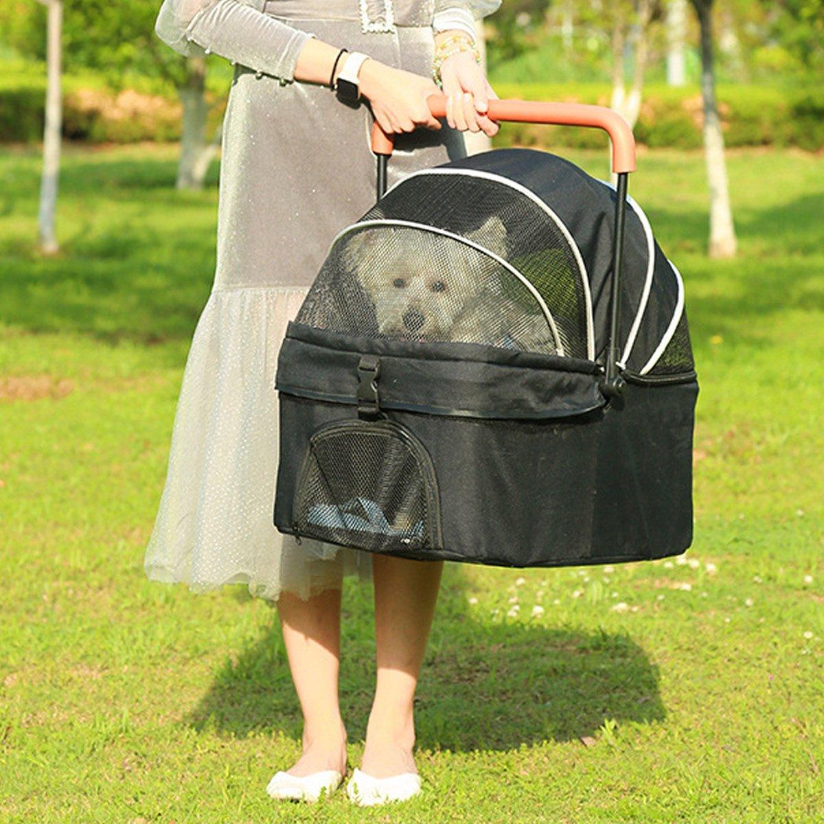 2-in-1 Foldable Pet Stroller with Detachable Carrier