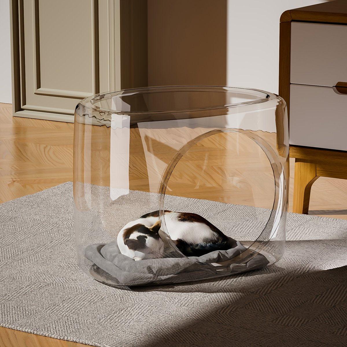 Clear Acrylic Pet Nest Semi-Enclosed Space Capsule Bed for Cats & Small Pets