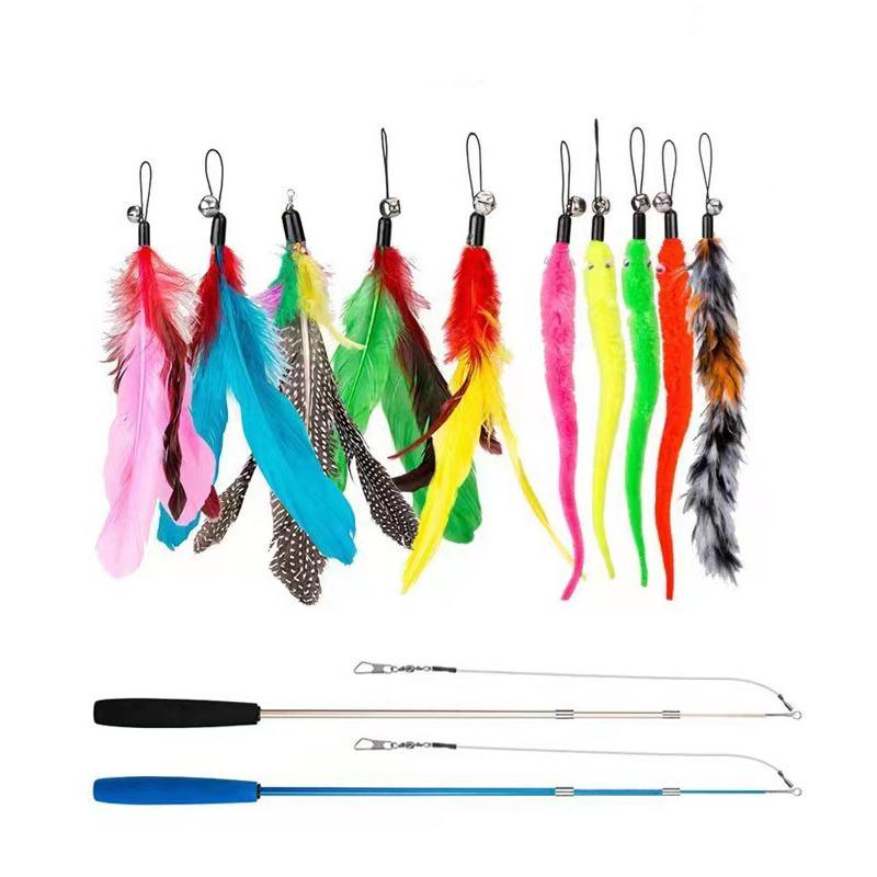 12pcs Interactive Cat Toy Feather Teaser Rod