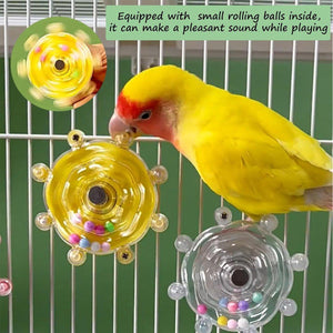 Colorful Rotating Bird Cage Toy Interactive Chewing Toy with Sound for Parrots