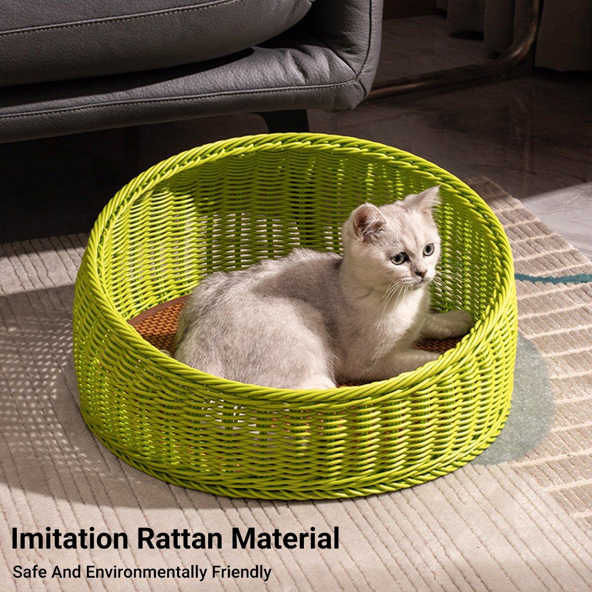 Rattan Cat Bed Open Cat House Summer Bed for Cats Pet Supplies