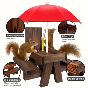 Weatherproof Wooden Squirrel Feeder Durable Outdoor Picnic Table