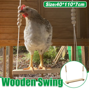 Durable Wooden Chicken Swing  Adjustable Rope & Handmade Beads