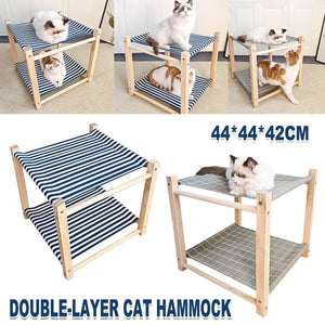 Solid Wood Dual-Layer Cat Hammock Cat Bed