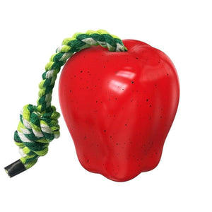 Red Apple Dog Chew Toy with Rope for Play and Dental Health