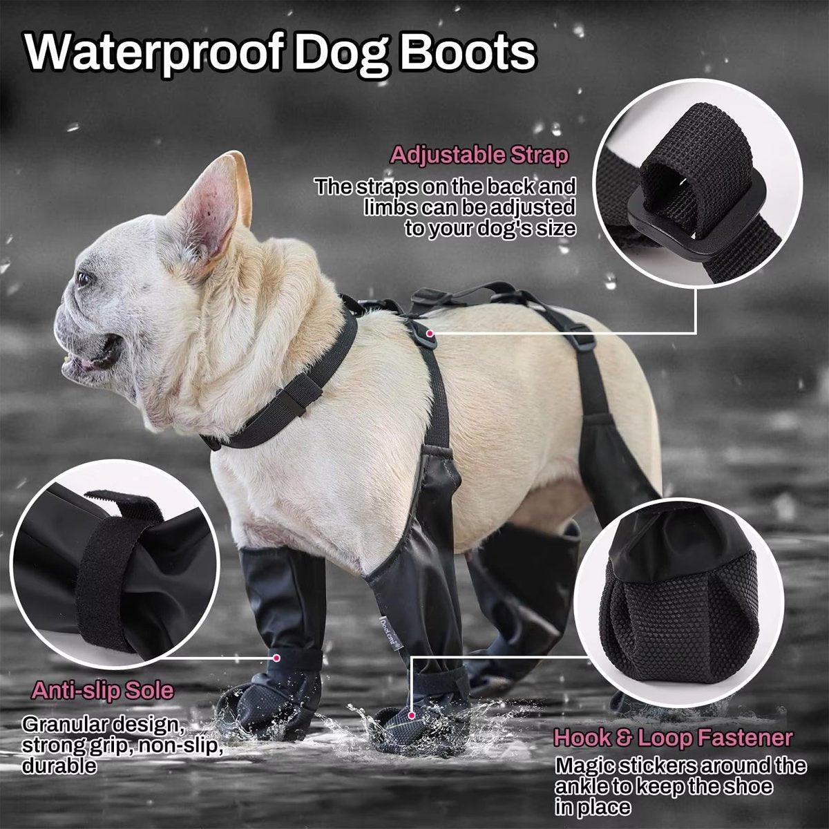 Waterproof Dog Shoes with Adjustable Suspenders Anti-Slip Dog Boots