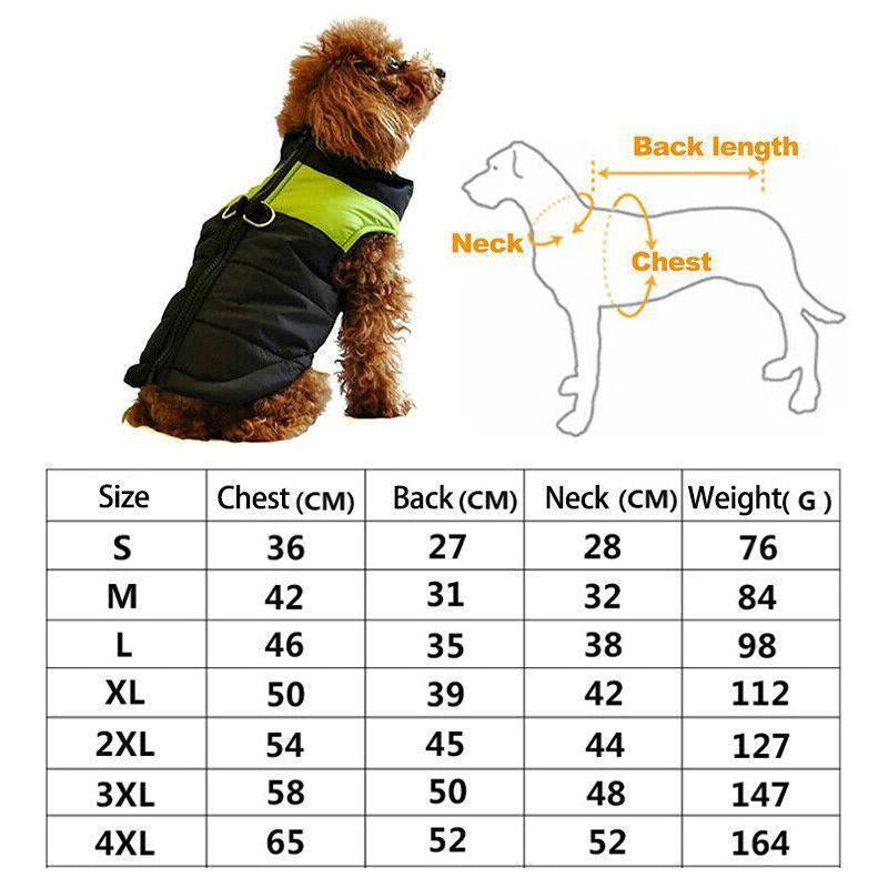 Warm Waterproof Large Dog Jacket - Padded Winter Coat for Pet Windbreaker Vest